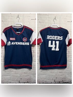 Marvel Our Universe Captain America Rogers 41 Men's Blue Avengers Jersey Size SM